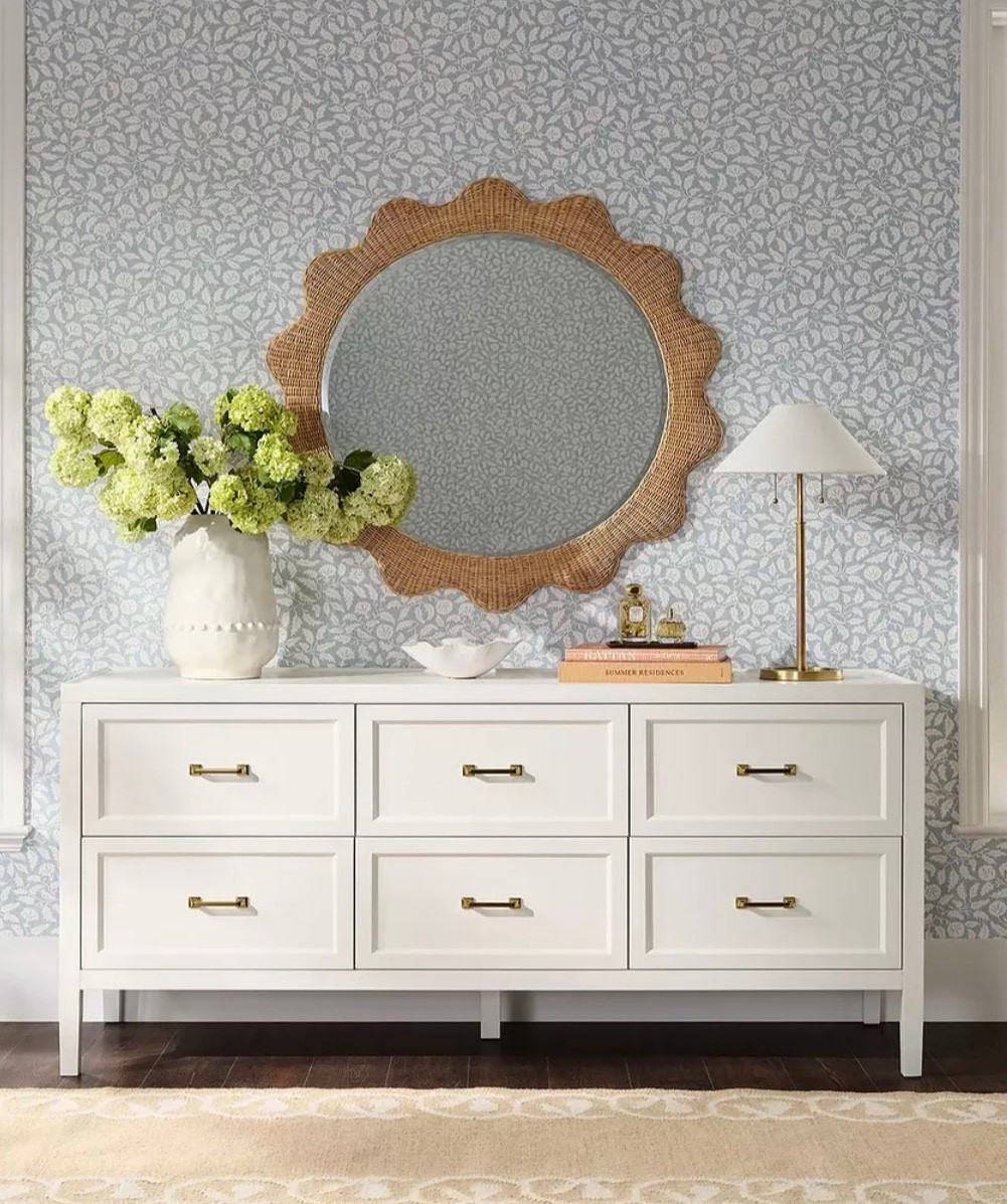 Dresser spacious paneled drawers with classic brass pulls. A smooth l, painted finish; a simple shape

#LTKSaleAlert #LTKU #LTKHome