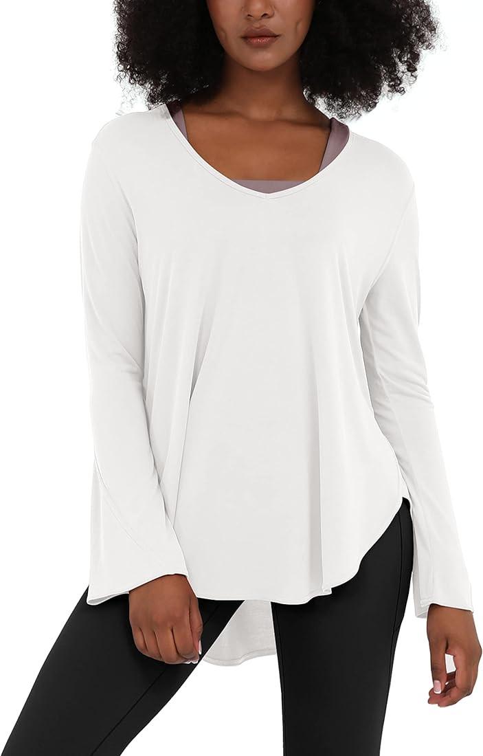 ODODOS Long Sleeve Workout Shirts for Women V-Neck Loose Fit Tunic Tops Modal Soft Active Yoga Te... | Amazon (US)