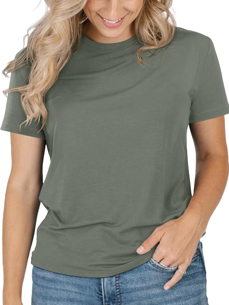 REORIA Womens Summer Crewneck Short Sleeve Cotton Tunic Tops Loose Fit Solid T Shirts 2025 Basic ... | Amazon (US)
