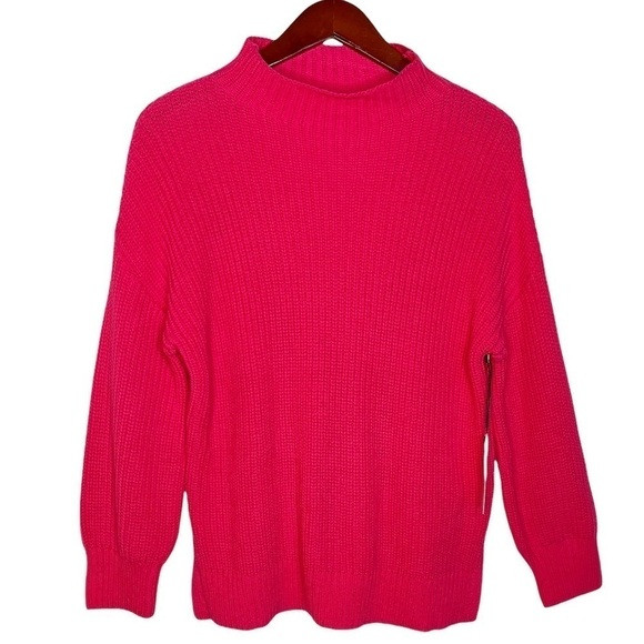 CUPCAKES and CASHMERE NWT Mock Neck Cotton Shaker Knit Sweater in Pink Raspberry | Poshmark