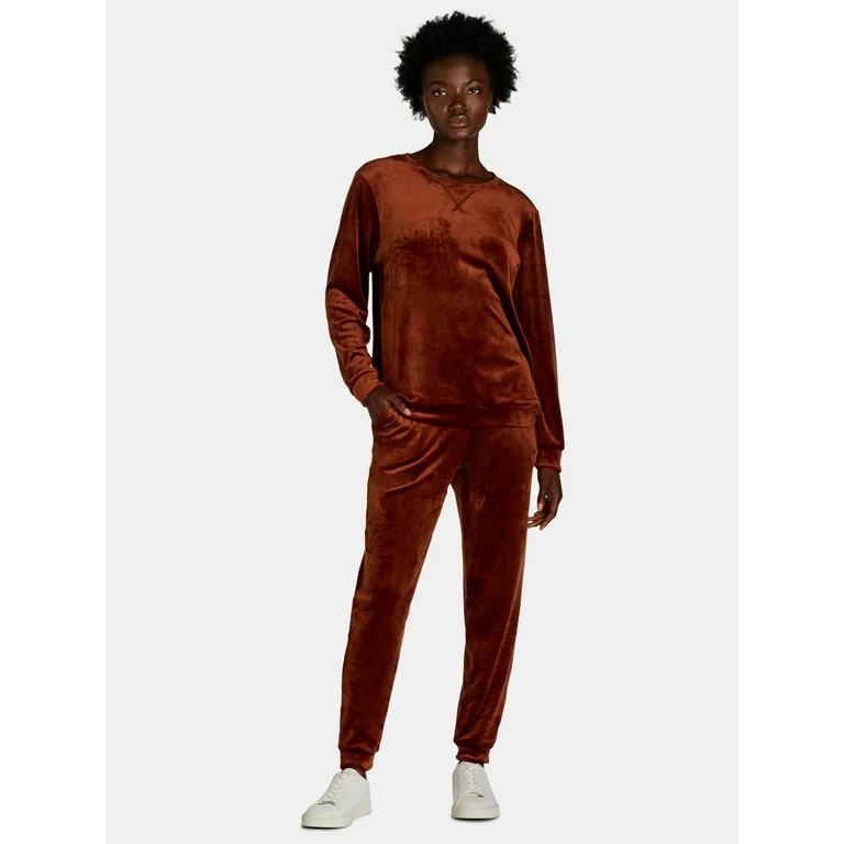 Time and Tru Women's Velour Sweatshirt and Jogger Pants Set, 2-Piece, Sizes XS-XXXL | Walmart (US)
