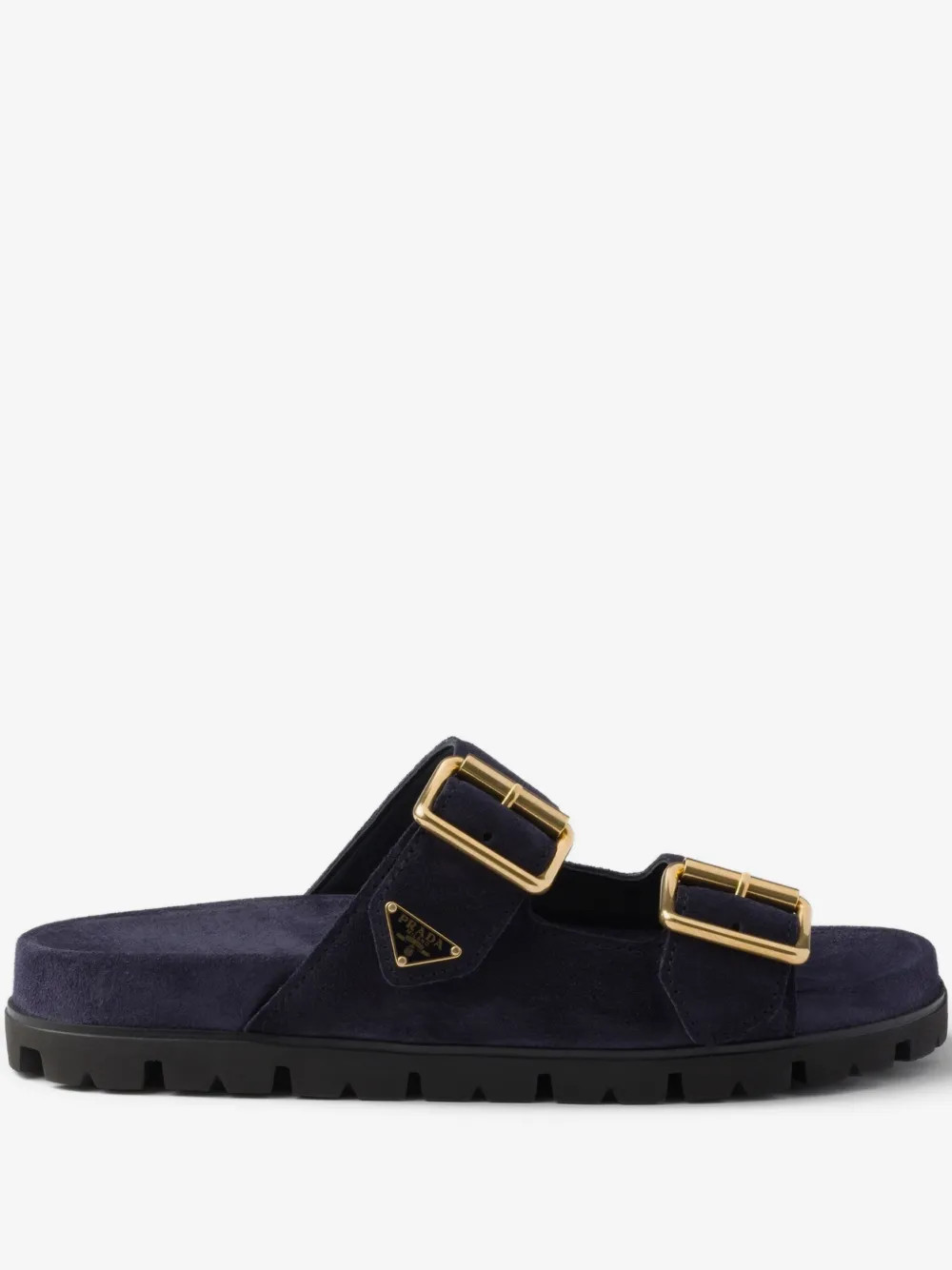 Prada buckle suede slides - Blue | Farfetch Global