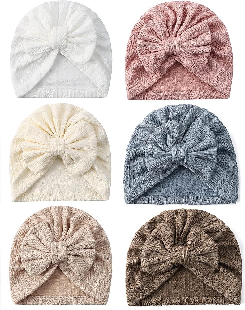 6 PCS Stretchy Baby Turban Hats, Baby Hat with Bows for Girls, Baby Boys Caps, Toddler, Newborn, ... | Amazon (US)