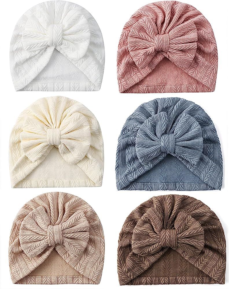 6 PCS Stretchy Baby Turban Hats, Baby Hat with Bows for Girls, Baby Boys Caps, Toddler, Newborn, ... | Amazon (US)