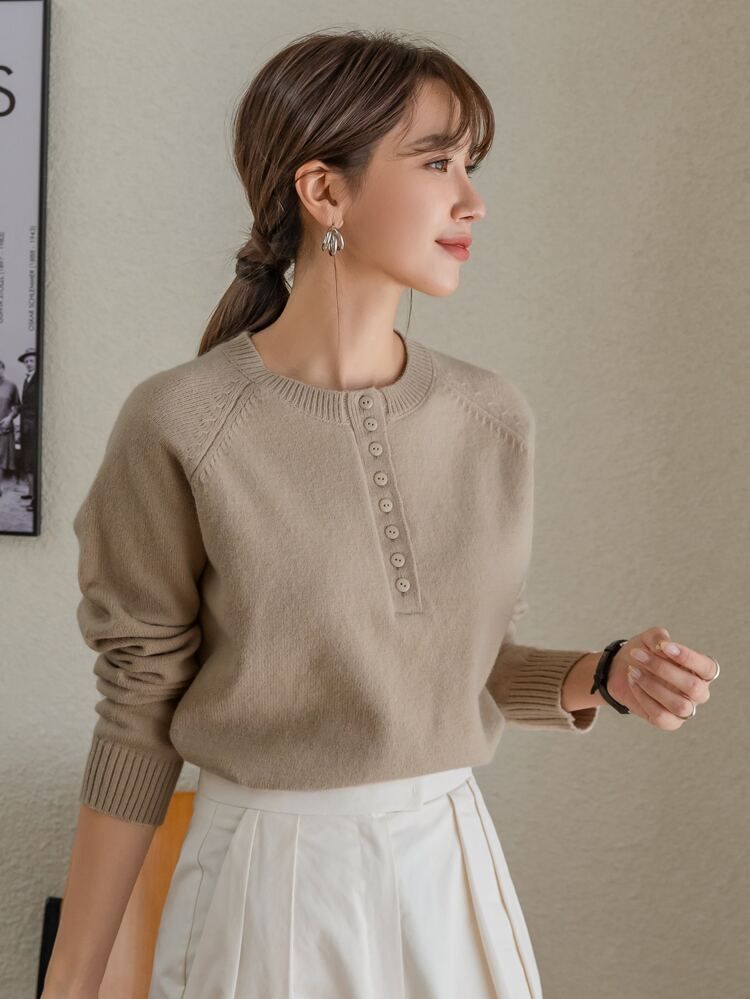 DAZY Half Button Raglan Sleeve Sweater | SHEIN