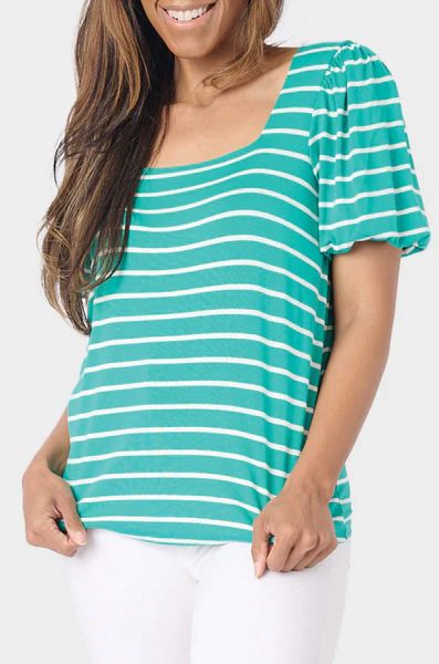Square Neck Puff Sleeve Striped Top | Gibson