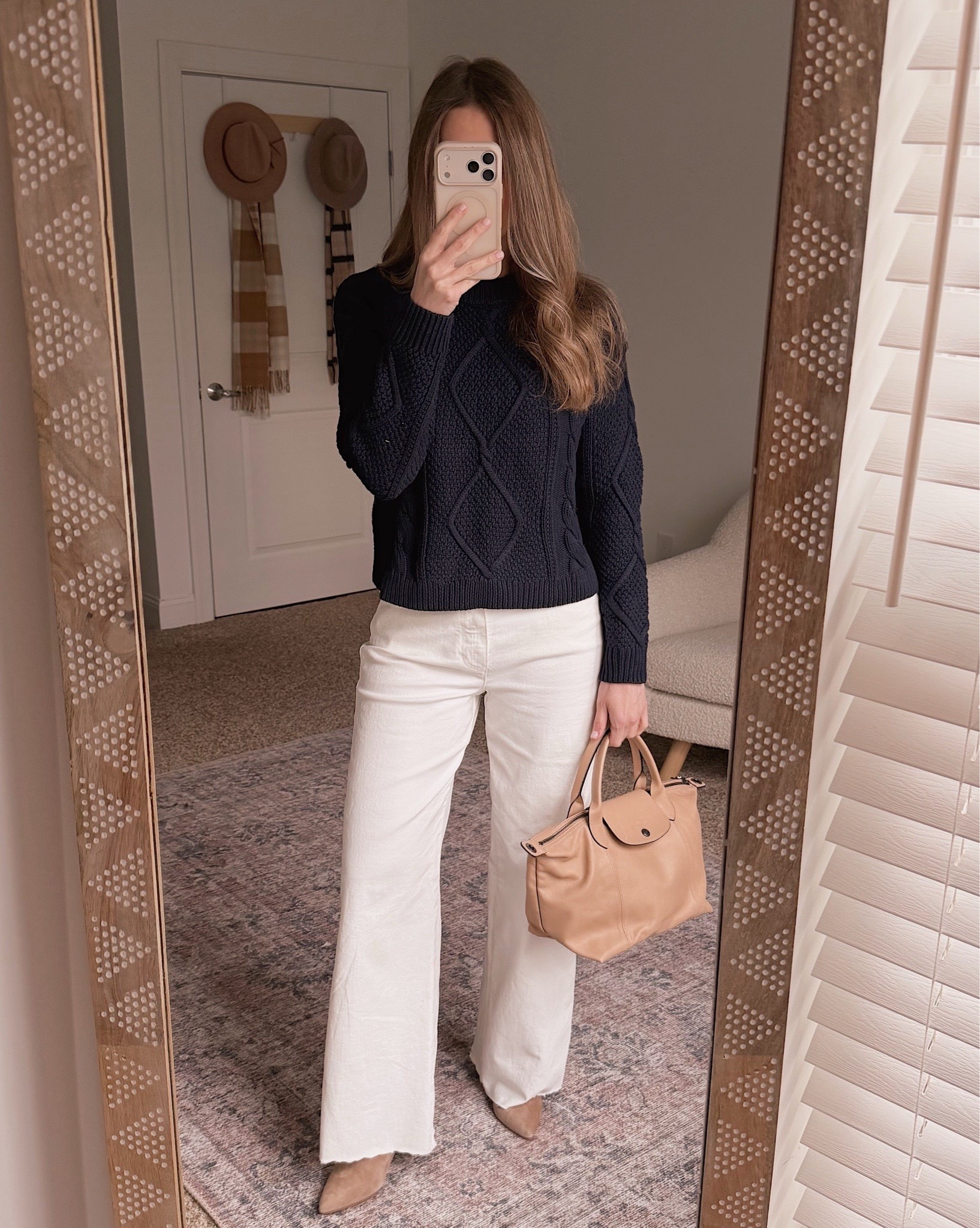This navy cable knit with white jeans is one of those outfits that always feels polished but still easy enough for everyday wear.

navy sweater outfit, white jeans outfit women, spring work outfit, neutral handbag outfit, classic everyday style, transitional spring outfit, casual chic women



#LTKSeasonal #LTKOver40 #LTKWorkwear