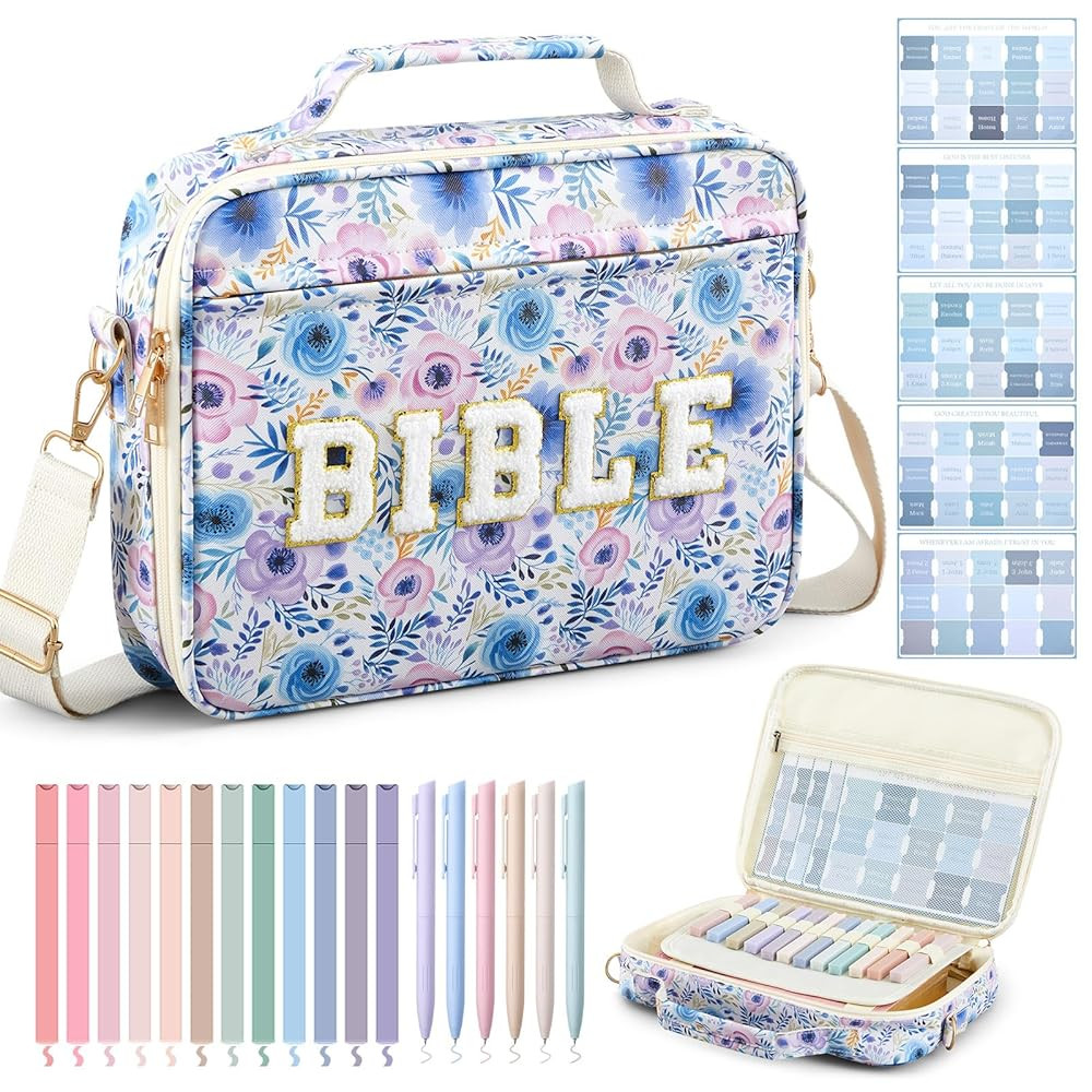 Large Bible Cover Case for Women, Bible Study Supplies 12 x 9 x 2.5 Chenille Letter PU Leather wi... | Amazon (US)