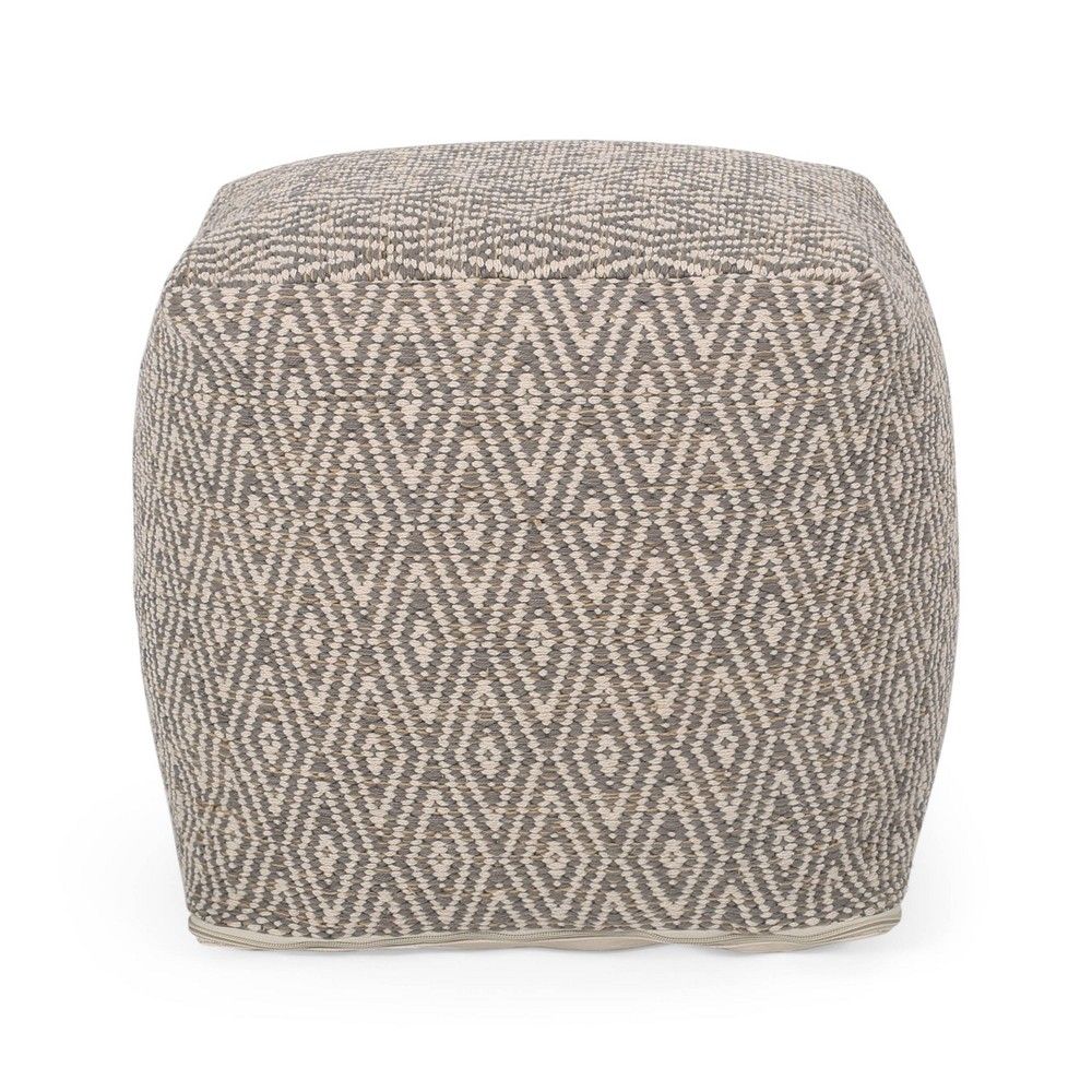 Boven Hand Crafted Cotton Cube Pouf Beige/Yellow - Christopher Knight Home | Target