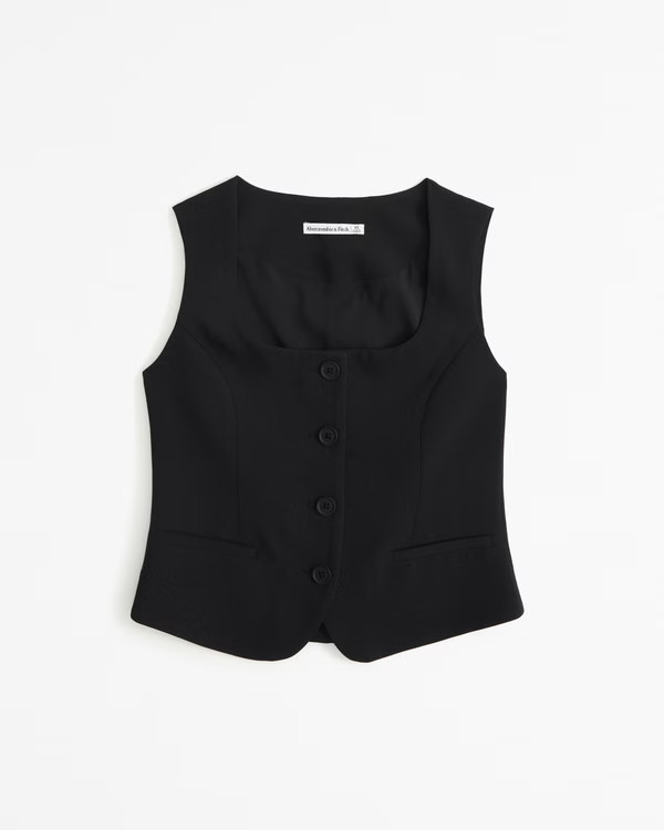 The A&F Mara Premium Crepe Vest Squareneck Set Top | Abercrombie & Fitch (US)