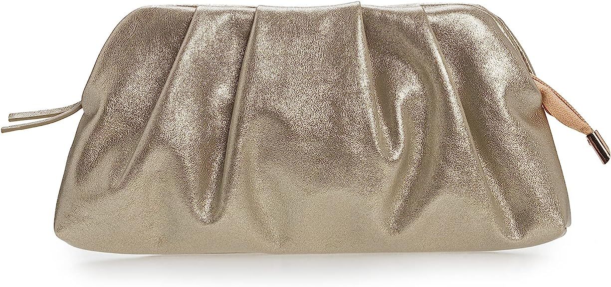 Charming Tailor Chic Soft Vegan Leather Clutch Bag Dressy Pleated PU Evening Purse for Women (Gol... | Amazon (US)