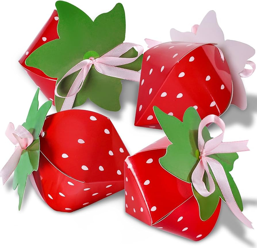 24 Pcs Strawberry Party Favor Treat Boxes Sweet Fruit Themed Candy Cake Gift Box Snack Goodie Car... | Amazon (US)