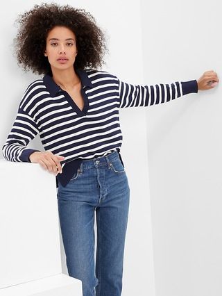 Ribbed Stripe Collared Sweater | Gap Factory