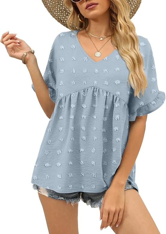 WIHOLL Womens Summer Tops Square Neck Short Sleeve Shirts Babydoll Blouses | Amazon (US)