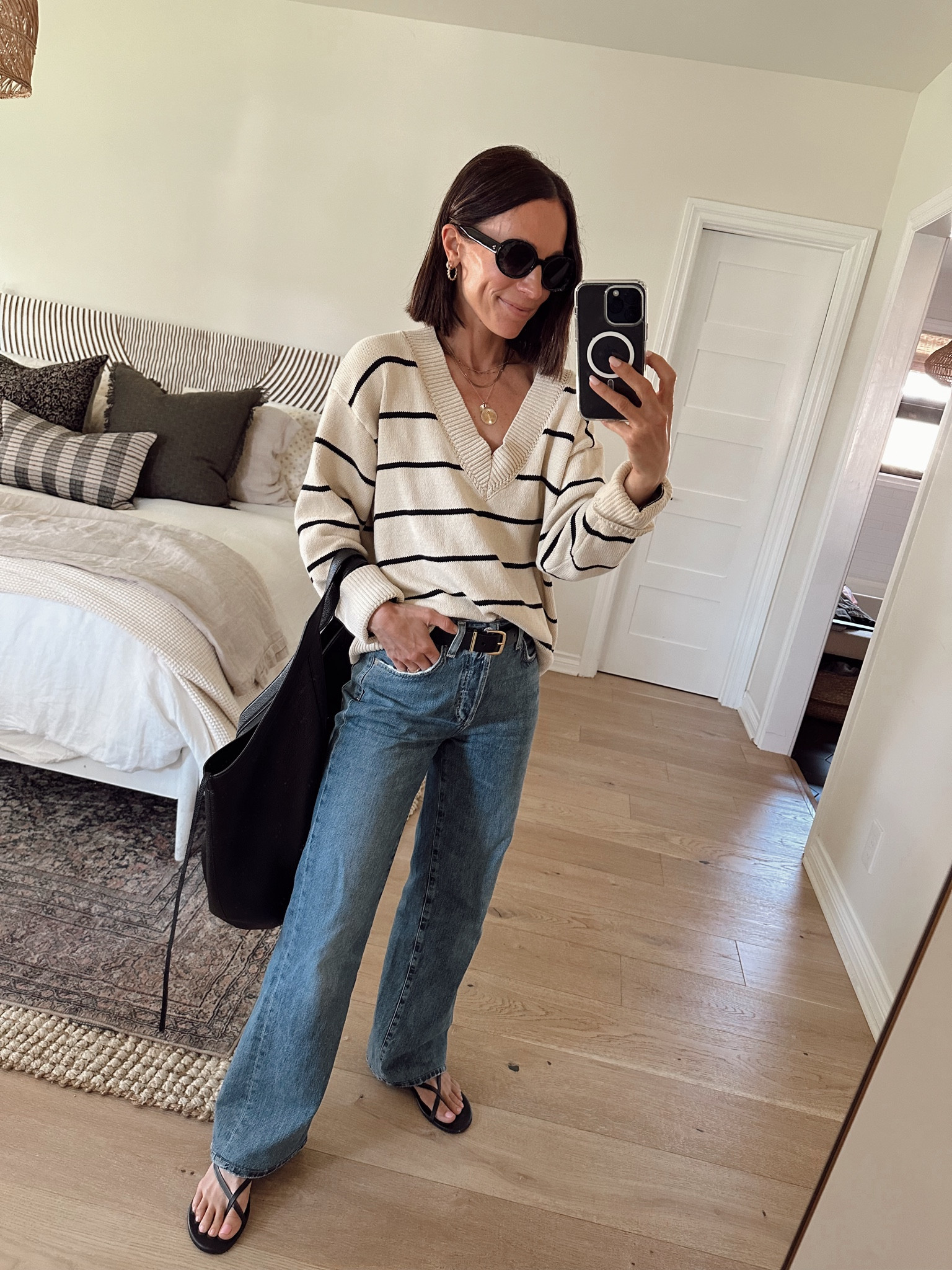 Today’s easy outfit from March’s capsule wardrobe 
Sweater runs tts- 100% cotton and a great weight for spring and summer 
Jeans run tts and are very soft- I had to hem them but they are 100% worth it 

#LTKover40