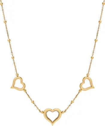 Frankie & Zoe 10K Yellow Gold Triple Heart Beaded Station Chain Necklace | Nordstromrack | Nordstrom Rack