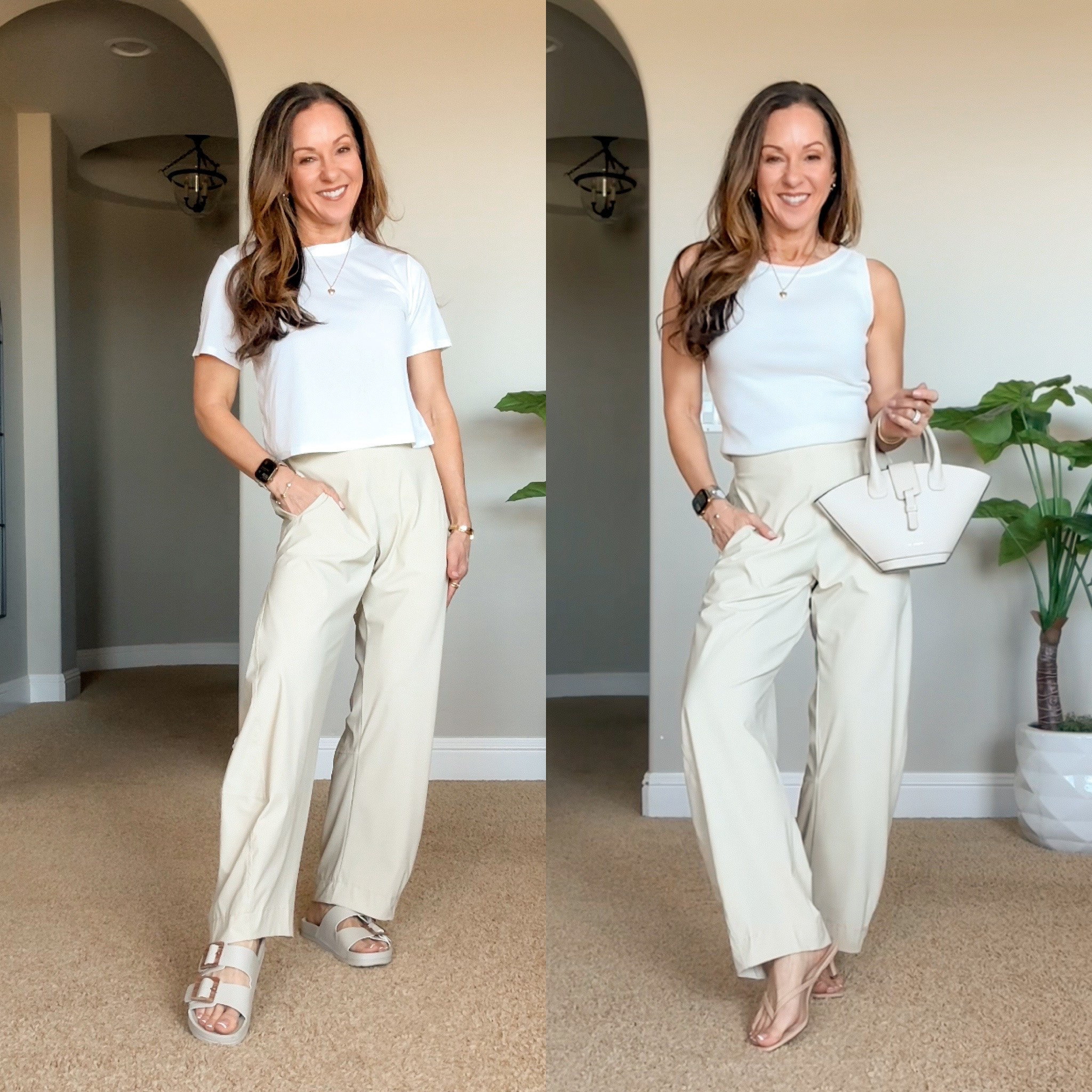 The viral elevated pants you can dress up or down. Great for travel. These feel incredible their lightweight, airy, flowy and they don’t make noise when you walk. ￼

wearing an extra small for reference. I’m 5‘1“ 107 LBS. ￼

#LTKOver40 #LTKSaleAlert #LTKTravel