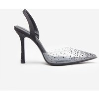 Covergirl | Black Diamante Sling Back Pointed Heels | Club L London