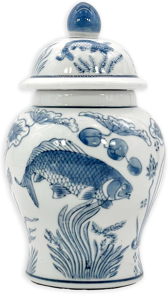 8" Ceramic Ginger Jar w/Lid - Classic Chinese Style Porcelain Jar Tea Storage for Home Decor Deco... | Amazon (US)