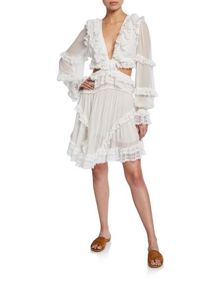 Zimmermann Suraya Cutout Ruffle Mini Dress | Neiman Marcus