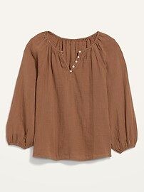 Shirred Double-Weave Long-Sleeve Blouse for Women | Old Navy (US)