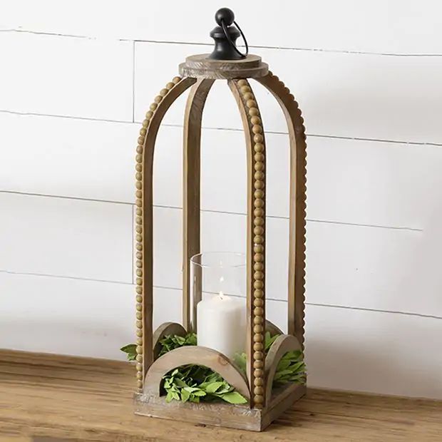 Wood Lantern With Beading Accents | Antique Farm House