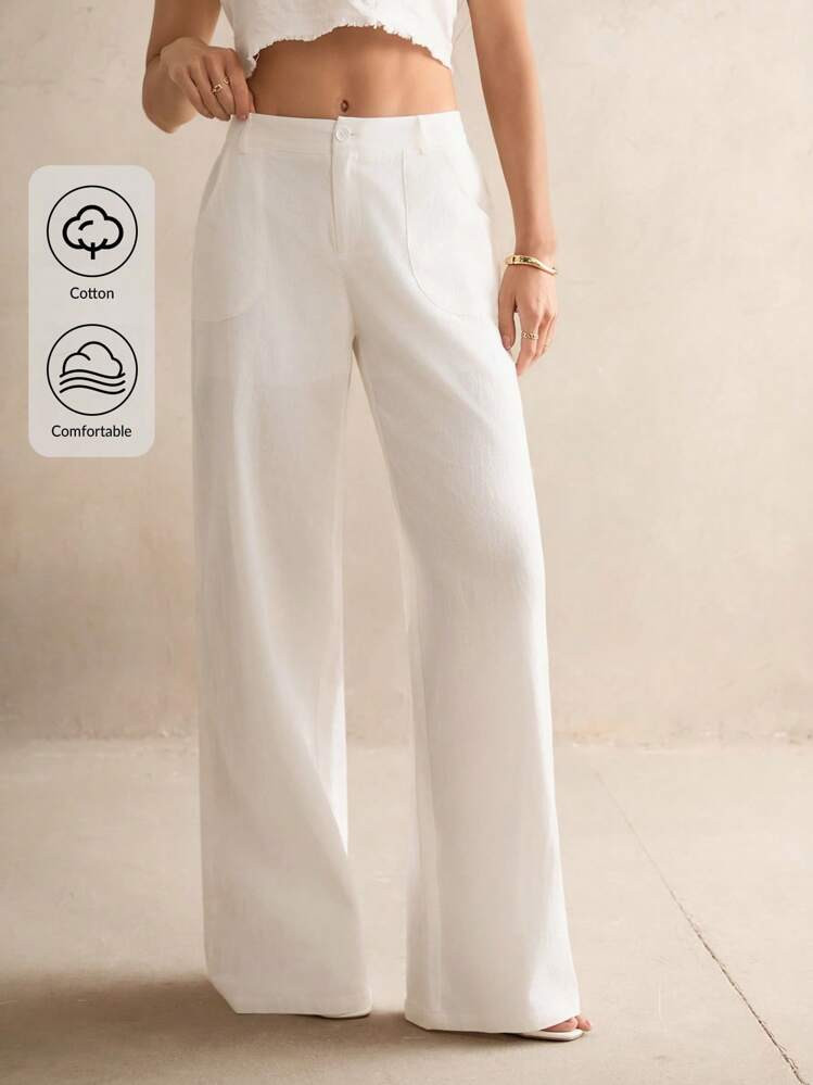 SHEIN Tall Women Low Waist Straight Leg Loose Casual Solid Color Pants,Business Casual Woman | SHEIN