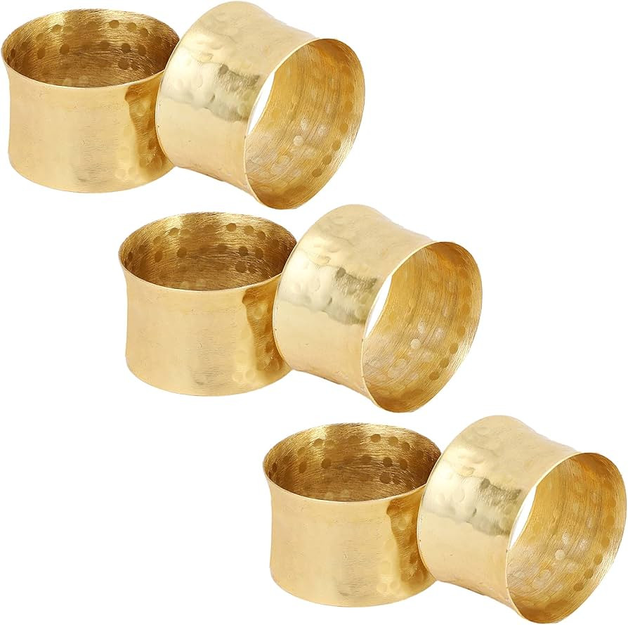 Handmade Round Hammered Golden Napkin Rings Holder for Dinning Table Parties Everyday, Set of 6 | Amazon (US)