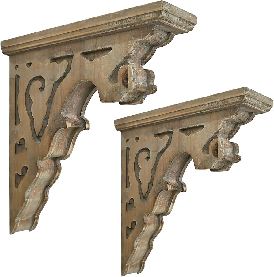 BIG FORTUNE Set of 2 Corbels for Shelves Wood Corbels Decorative,L10.63 x W3.15 x H11.22 Inch, Sh... | Amazon (US)