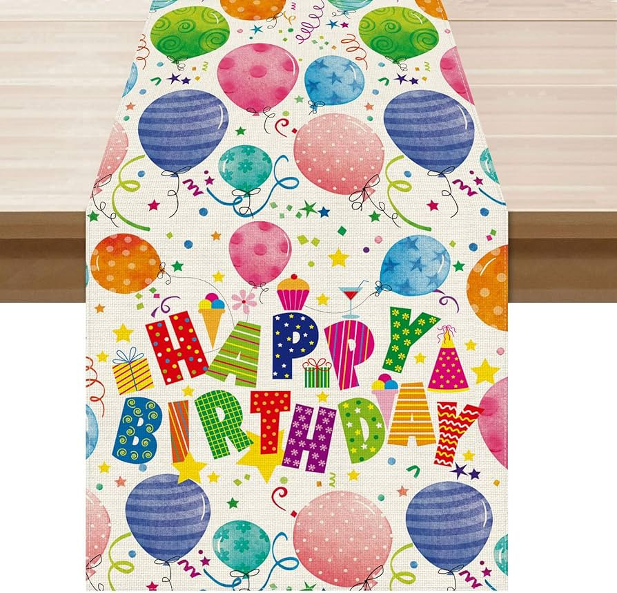 XCHI Happy Birthday Colorful Balloons Confetti Stars Table Runner Burlap Table Decoration for Hom... | Amazon (US)