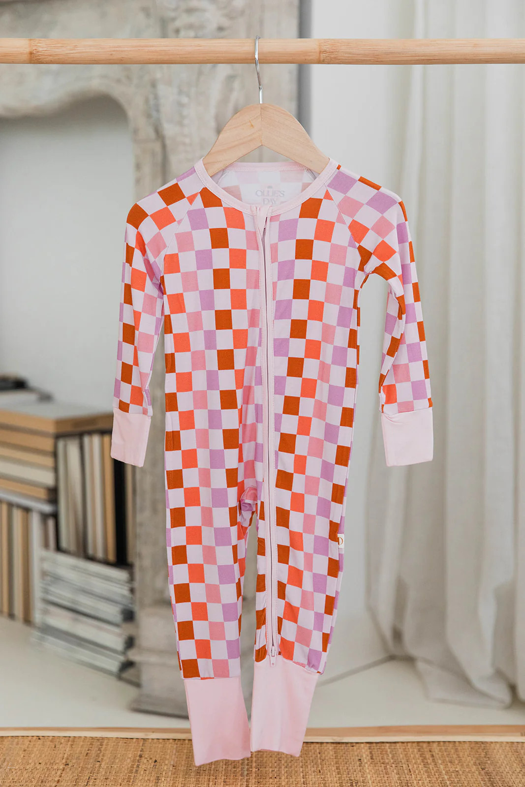 Pink Checkered Zippered Romper | Baby + Kids Loungewear for Fall | Ollie's Day