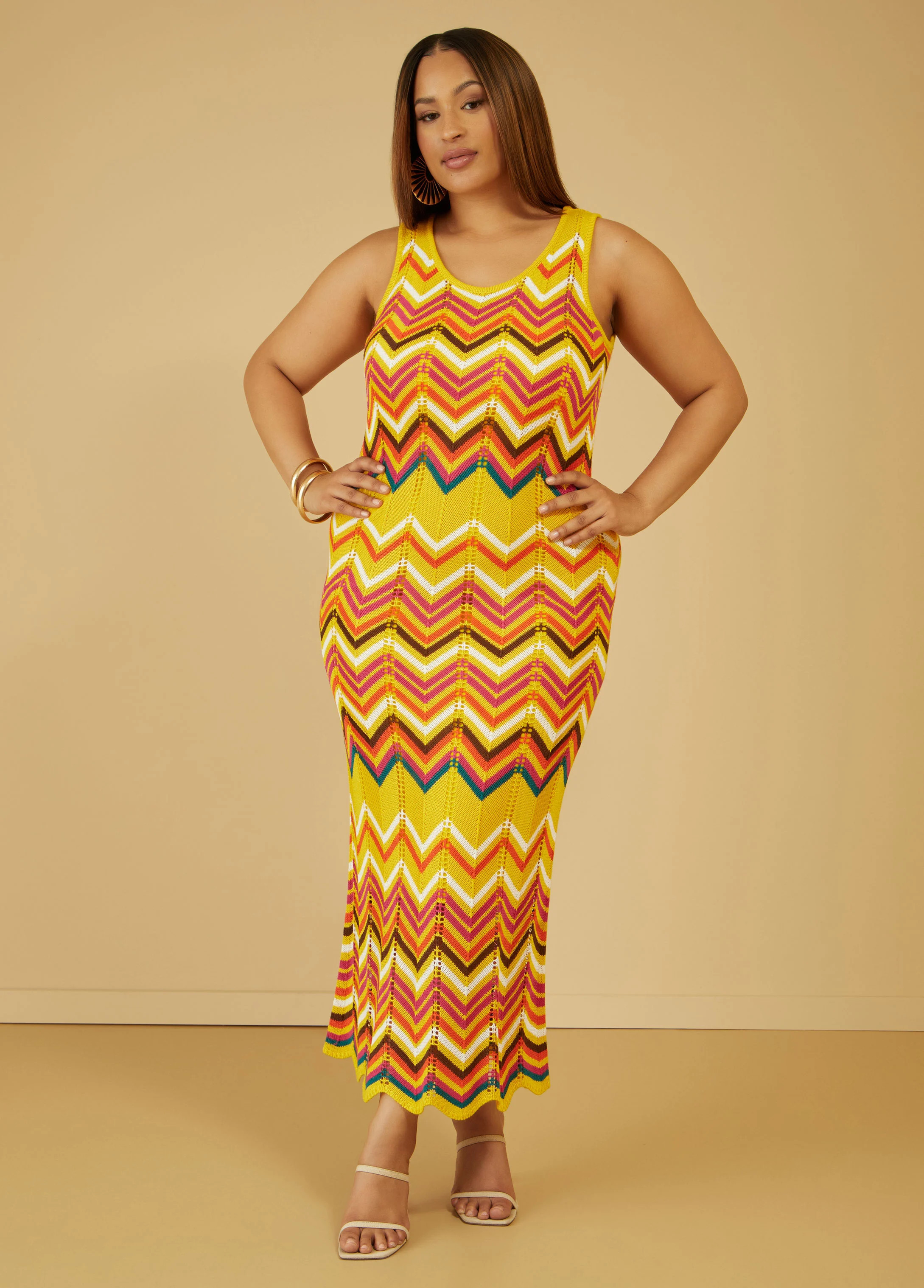Plus Size Chevron Knit Maxi Dress, YELLOW, 34/36 - Ashley Stewart | Ashley Stewart