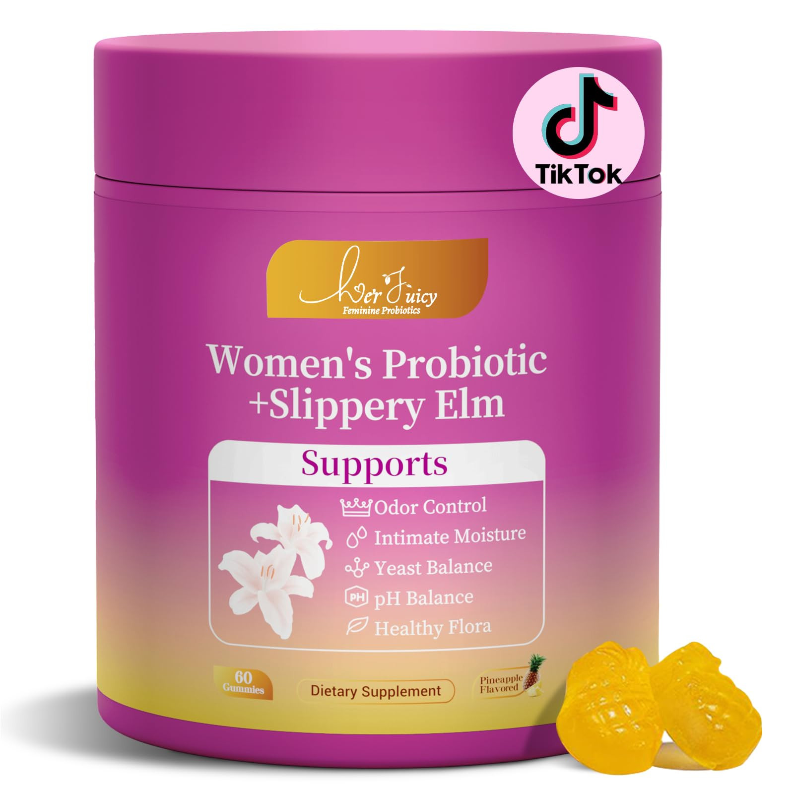 Her Juicy Feminine Probiotics Gummies for Women with Slippery Elm - Pineapple Flavor, pH Balance ... | Amazon (US)