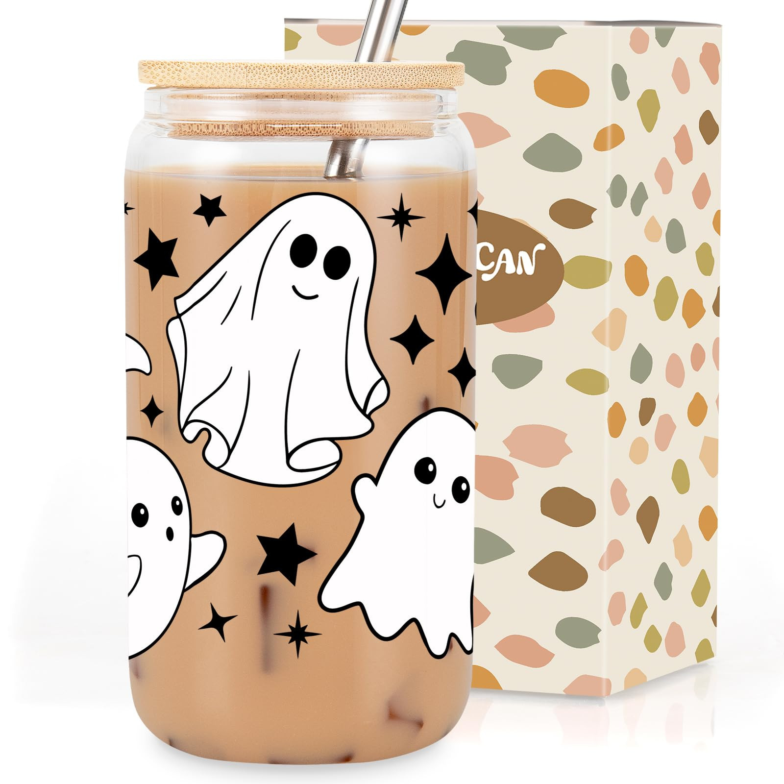 Coolife Ghost Halloween Cup, 16 oz Tumbler Glass Cups w/Lids Straws - Spooky Iced Coffee Mug for ... | Amazon (US)