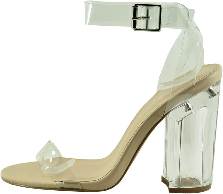 Qupid Kloude 07 Women's Strappy Buckled Perspex Block Heels | Amazon (US)