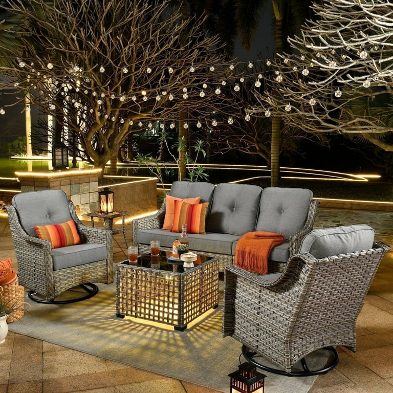 Ovios 5 Pieces Outdoor Patio Furniture Set with Swivel Chairs High-Back All-Weather Rattan Wicker... | Walmart (US)