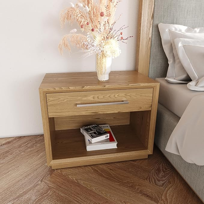 Adela Collection Modern Bedroom 1-Drawer Nightstand with Open Storage, Natural | Amazon (US)