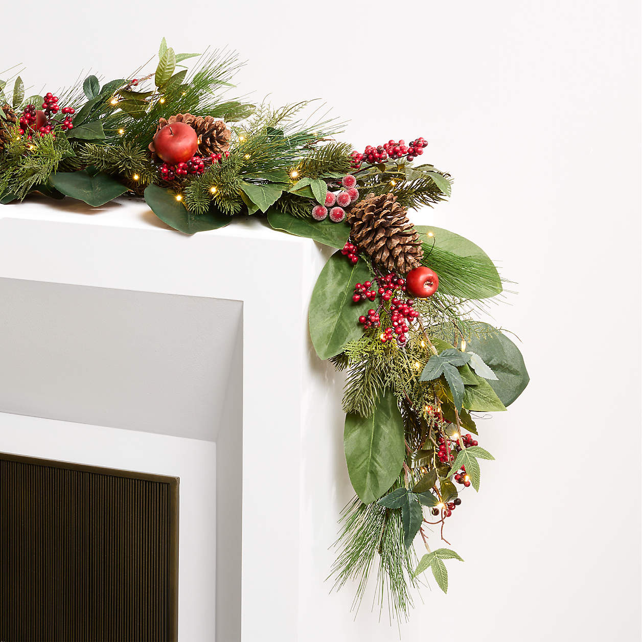 Faux Pre-Lit Frosted Red Berry & Pine Garland 6' + Reviews | Crate & Barrel | Crate & Barrel