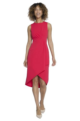 Maggy London Women's Dresses Sleeveless Jewel Neck Asymmetrical Midi for Wedding Guest | Cocktail Dress for Women, Raspberry, 10 | Amazon (US)