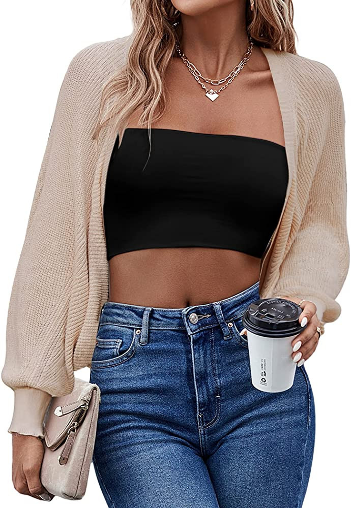 Hotouch Women's Cardigan Shrugs Long Batwing Sleeve Knitted Cropped Bolero Open Front Casual Eleg... | Amazon (US)