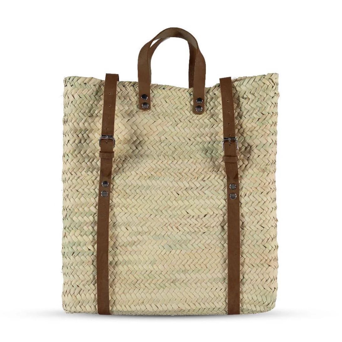 The Cinque Terra Straw Backpack (Dark Brown Straps) | Sea Marie Designs
