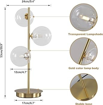 Mid Century Globe Table Lamp Modern 3 Lights Gold Desk Lamp Contemporary White Glass Globe Readin... | Amazon (US)