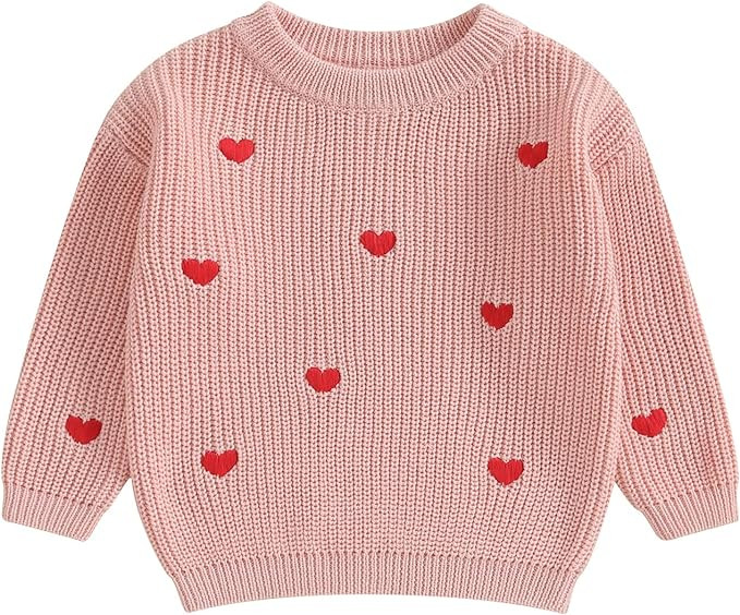 Baby Girl Valentines Day Outfit Love Heart Sweet Long Sleeve Sweater Tshirt Crewneck Tops Fall Wi... | Amazon (US)