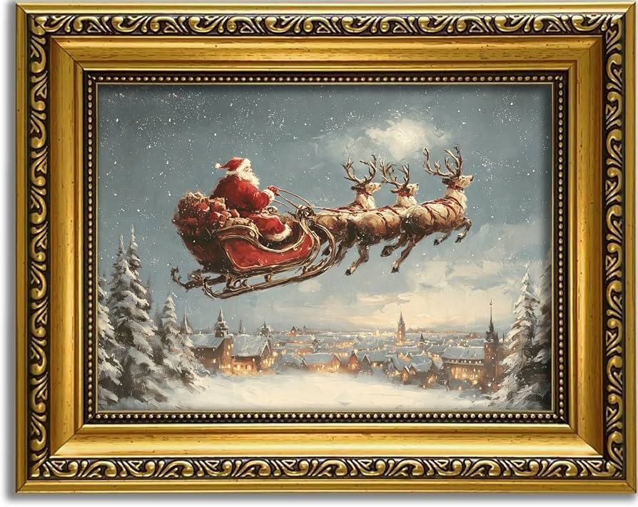 YD&YZY Christmas Wall Art Santa Reindeer Prints 8"x10" Small Gold Framed | Amazon (US)