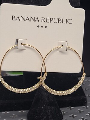 Banana Republic Gold Tone Crystal Hoop Earrings | eBay US