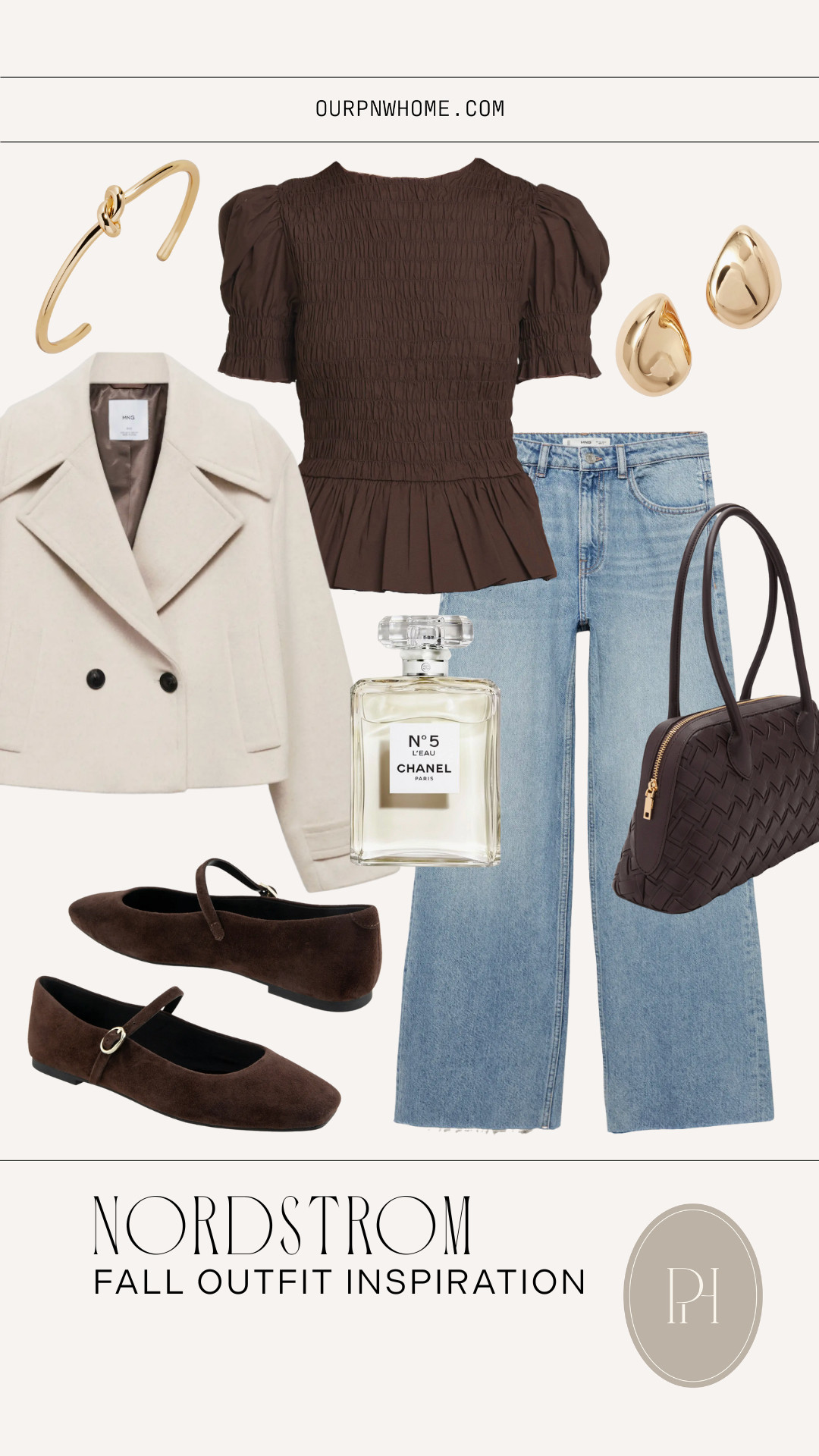Latest fall fashion favorites from Nordstrom!

wide leg jeans, flared jeans, brown blouse, chocolate brown peplum top, white jacket, cropped coat, office look, work wear, teacher outfit, office casual, gold earrings, gold cuff bracelet, gold jewelry, brown flats, fall shoes, fall footwear, brown handbag, perfume, fragrance 

 #LTKStyleTip #LTKWorkwear #LTKShoeCrush