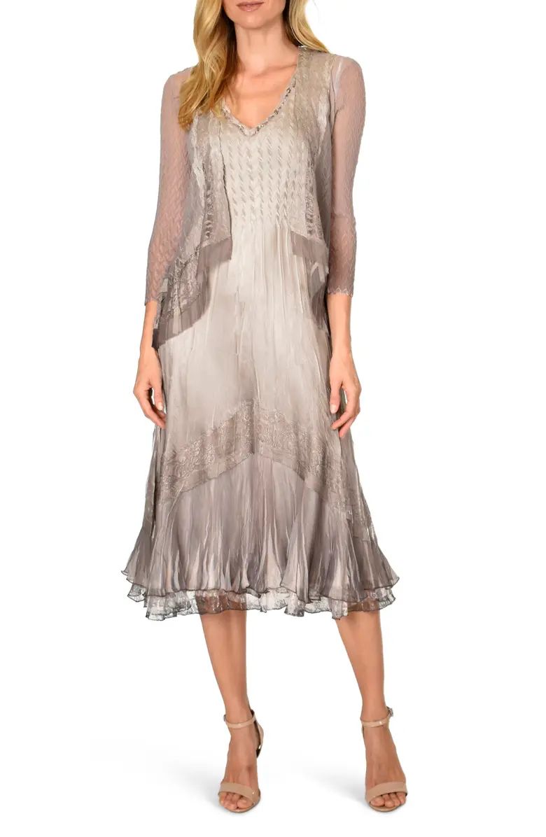 Beaded Charmeuse & Chiffon Tiered Dress with Jacket | Nordstrom