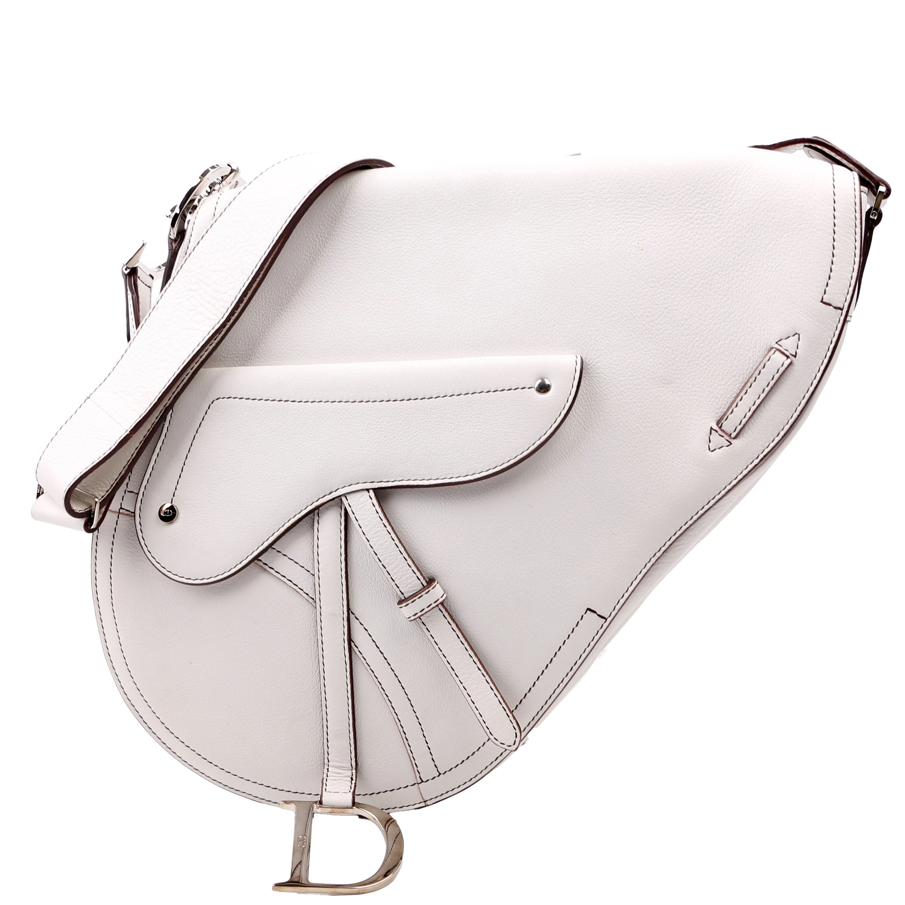 Baudrier Saddle Bag Leather White | Keeks Designer Handbags