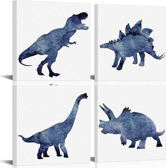 HOMEOART Boys Room Decor Dinosaur Wall Art Nursery Kids Bedroom Wall Decor Blue and White Canvas ... | Amazon (US)