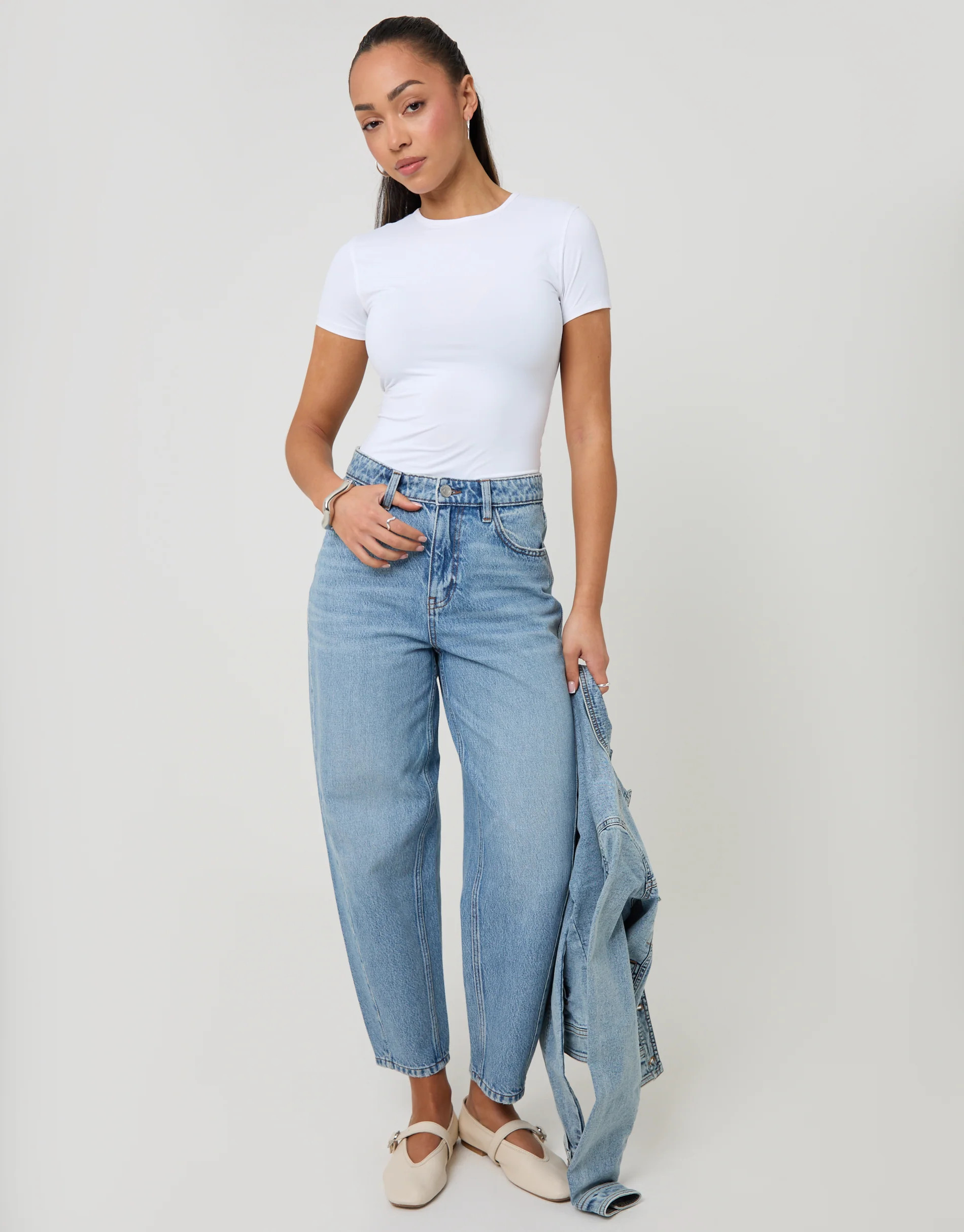 Light Wash Barrel Leg Jeans | Threadbare